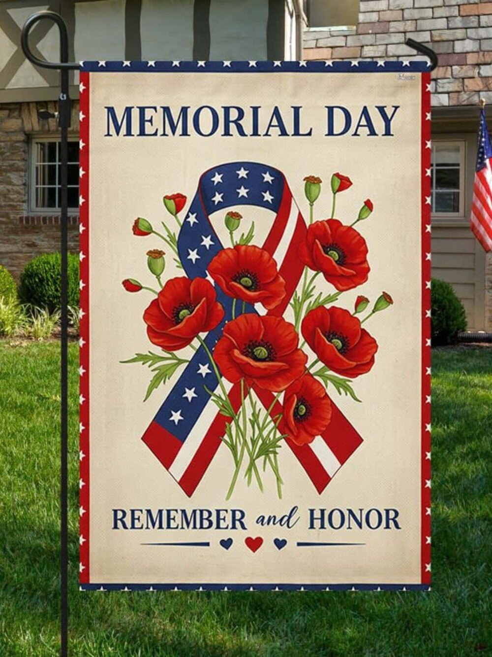 Remember And Honor Memorial Day Garden Flag - Picture 3 of 4